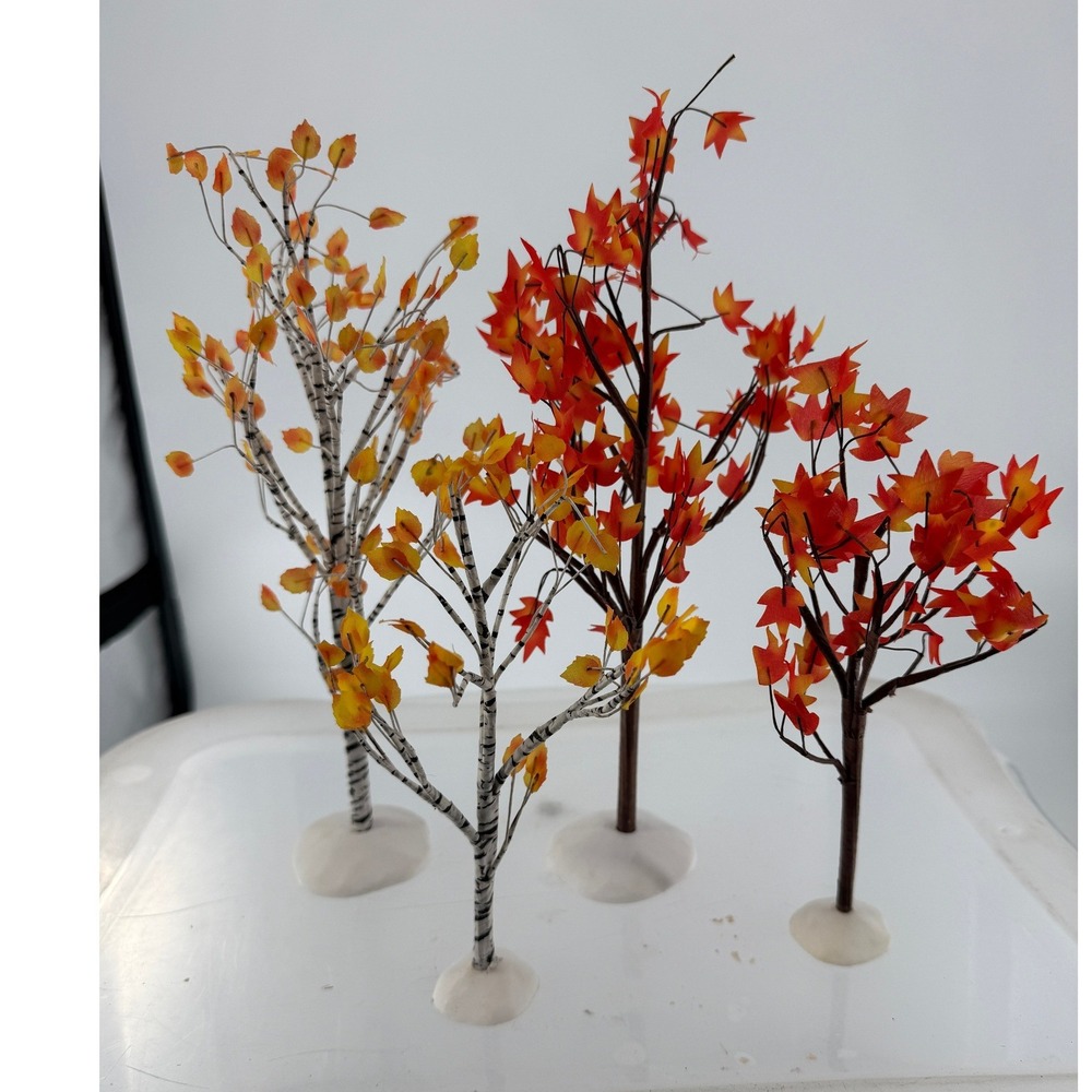 Dept 56 Village Autumn Maple & Birch Trees Set of 4 Fall Foliage Accessories